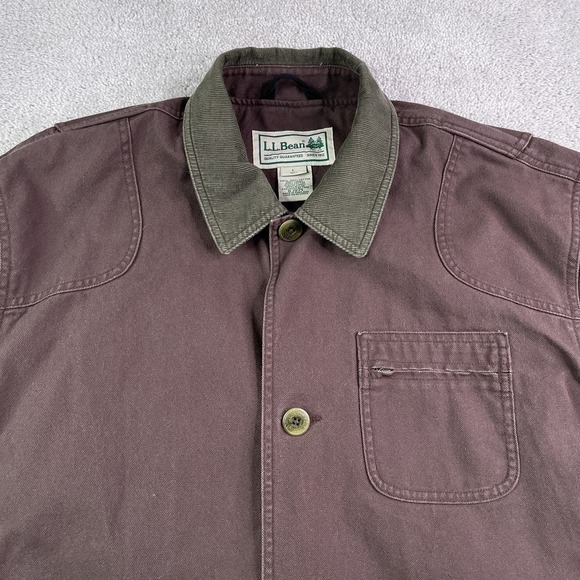 LL Bean Jacket Mens Large Tall Brown Canvas Flannel Lined Corduroy Collar Chore - Picture 5 of 14